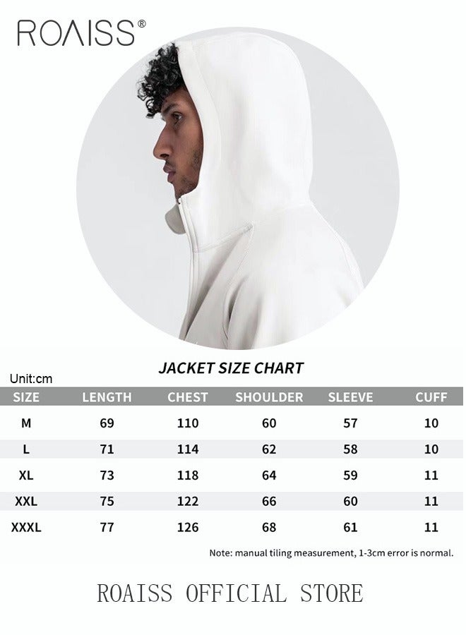 roaiss Men's Zipper Up Hooded Sweatshirt with Pockets Fall Winter Clothing for Men Sports Activewear Outerwear Loose Jacket Plus Size Solid Color Cardigan Coat White  - Image 4