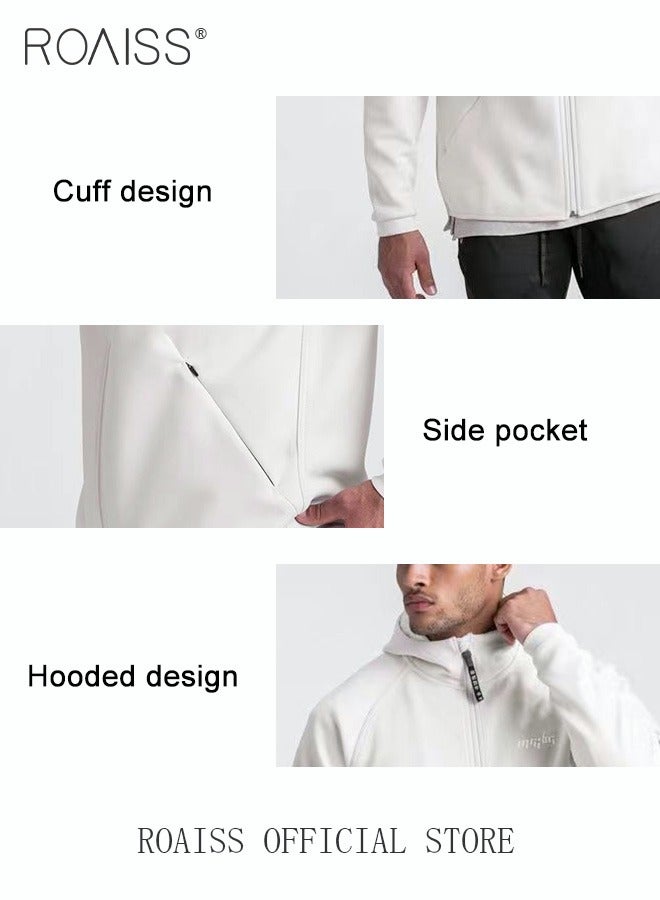 roaiss Men's Zipper Up Hooded Sweatshirt with Pockets Fall Winter Clothing for Men Sports Activewear Outerwear Loose Jacket Plus Size Solid Color Cardigan Coat White  - Image 5