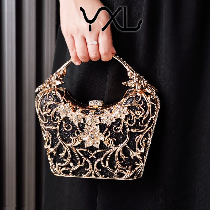 Elegant Black Evening Clutch with Cut-Out Sparkling Design and Clasp Closure - Image 2