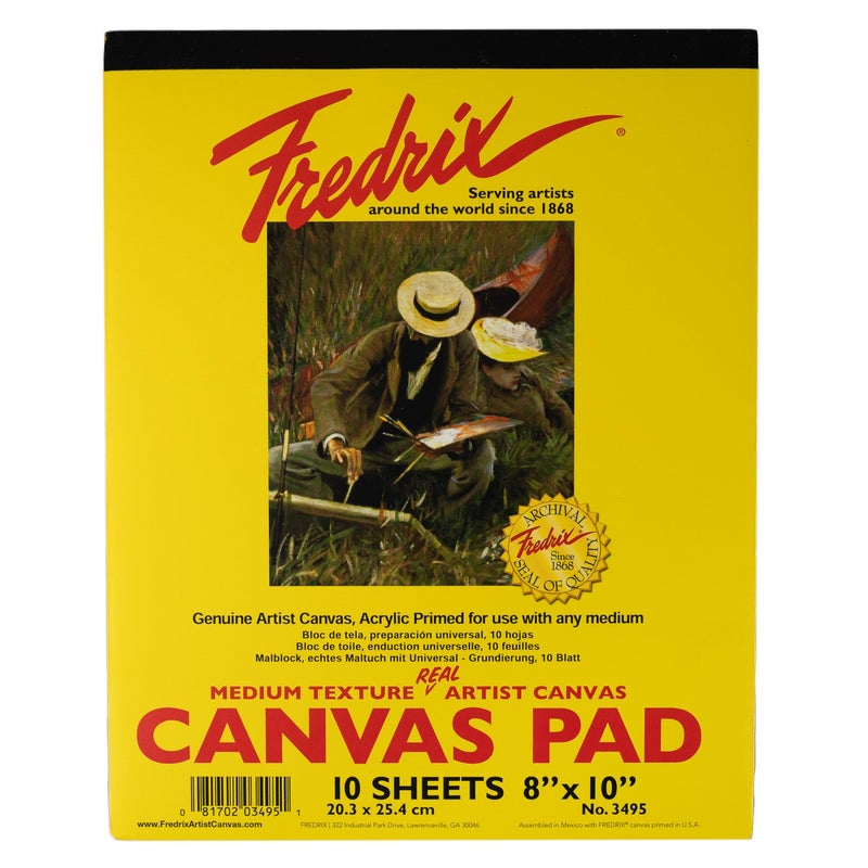Fredrix 3495 Canvas Pad, 8" x 10" Canvas, Primed and Ready to Paint, Sturd, Can be Mounted When Dry, 10 Sheets per Pad, White - Image 1