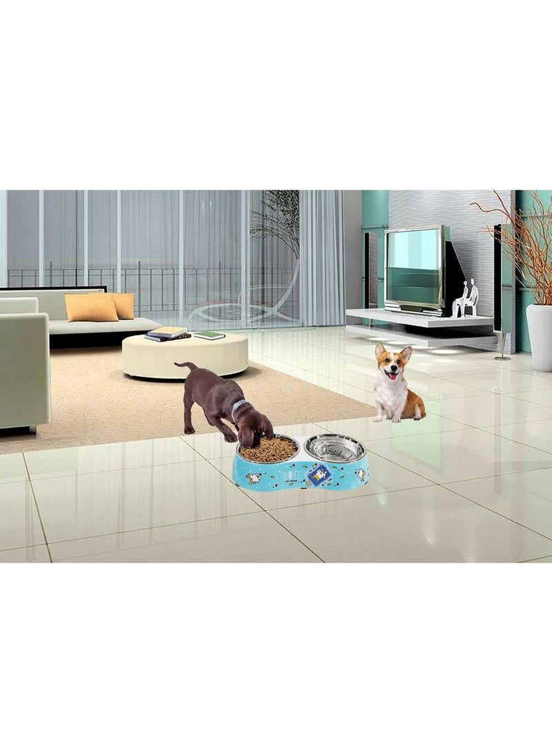 أن ان سي بيتس وعاء طعام للكلاب بنمط كرتوني، 2 وعاء طعام من الفولاذ المقاوم للصدأ، تصميم محمول، وقاعدة مضادة للانزلاق، وحدة تغذية بلاستيكية متينة للحيوانات الأليفة للسلالات الصغيرة والمتوسطة، قابلة للفصل وسهلة التنظيف 32 سم (أزرق) - Image 3