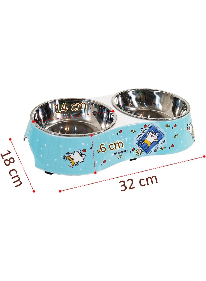 أن ان سي بيتس وعاء طعام للكلاب بنمط كرتوني، 2 وعاء طعام من الفولاذ المقاوم للصدأ، تصميم محمول، وقاعدة مضادة للانزلاق، وحدة تغذية بلاستيكية متينة للحيوانات الأليفة للسلالات الصغيرة والمتوسطة، قابلة للفصل وسهلة التنظيف 32 سم (أزرق) - Image 2