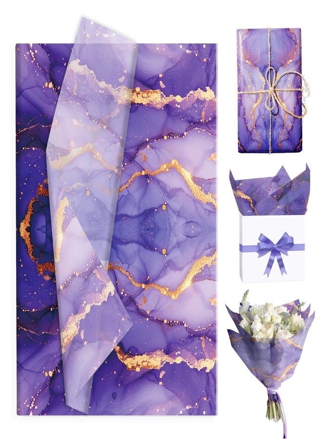 MOZUI 50 Sheets 20x14 Inch Gold Purple Marble Tissue Paper Bulk, Gold Purple Marble Gift Wrapping Tissue for Birthday Party, Wedding Decoration, Gift Packaging, DIY Craft Projects, Bouquet Wrapping - Image 1
