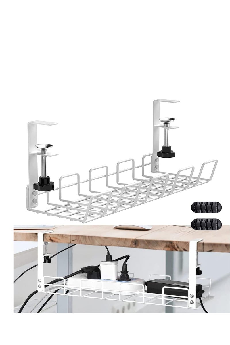 Under Desk Cable Management Tray, Drill Free Metal Desk Cable Organizers, Wire Management Tray Cable Management Rack, Large Capacity, Can Hold Surge Protectors, Power Strips, Adapters - Image 1