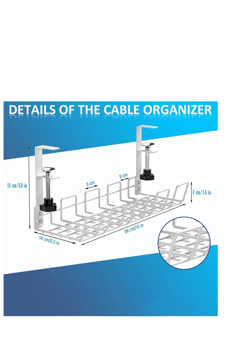 Under Desk Cable Management Tray, Drill Free Metal Desk Cable Organizers, Wire Management Tray Cable Management Rack, Large Capacity, Can Hold Surge Protectors, Power Strips, Adapters - Image 2