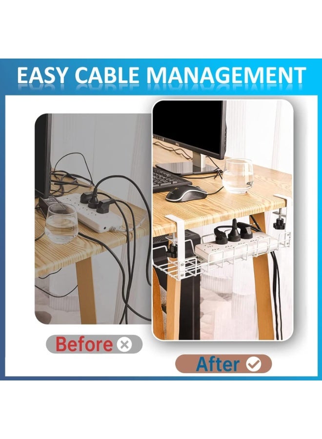 Under Desk Cable Management Tray, Drill Free Metal Desk Cable Organizers, Wire Management Tray Cable Management Rack, Large Capacity, Can Hold Surge Protectors, Power Strips, Adapters - Image 3