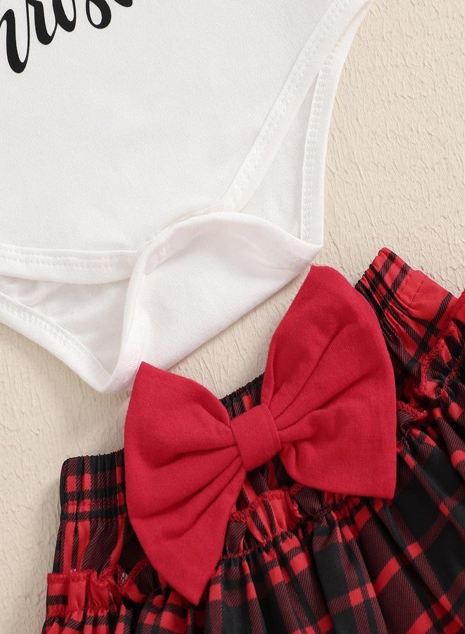 Ayalinggo My First Christmas Baby Girl Outfit Newborn Santa Baby Romper Plaid Skirt Headband Infant Fall Winter Xmas Clothes (White, 6-9 Months) - Image 5