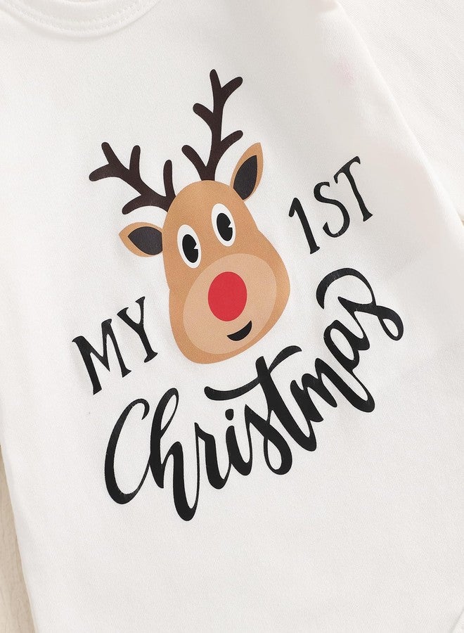 Ayalinggo My First Christmas Baby Girl Outfit Newborn Santa Baby Romper Plaid Skirt Headband Infant Fall Winter Xmas Clothes (White, 6-9 Months) - Image 3