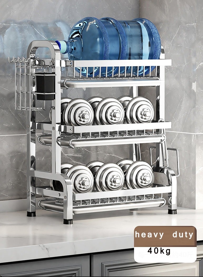 CityRiya-Long Dish Drying Rack, Dish Rack for Kitchen Counter, Stainless Steel Large Dish Rack with Drainboard and Utensil Holder, 3 Tier Rustproof Dish Drainer, Kitchen Organizers Storage Rack, Dish Drying Rack for Plates, Bowls - Image 4