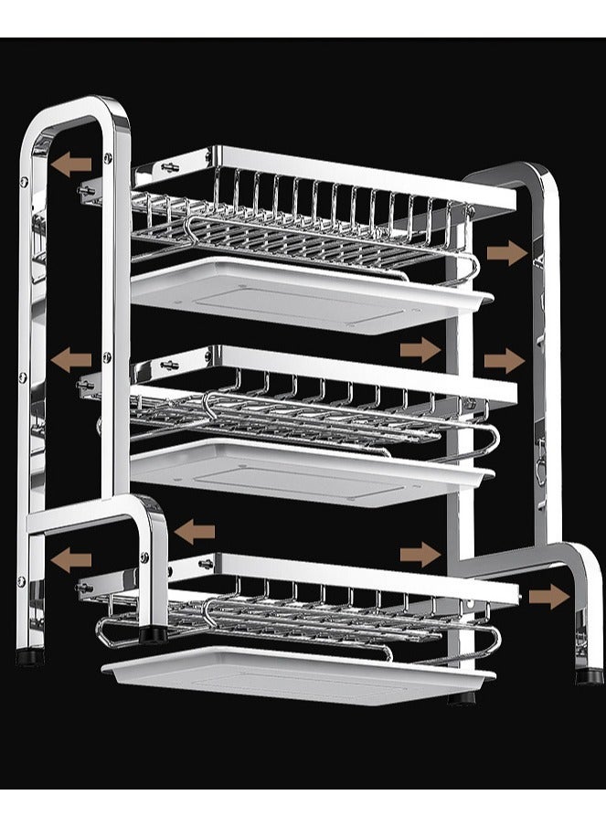 CityRiya-Long Dish Drying Rack, Dish Rack for Kitchen Counter, Stainless Steel Large Dish Rack with Drainboard and Utensil Holder, 3 Tier Rustproof Dish Drainer, Kitchen Organizers Storage Rack, Dish Drying Rack for Plates, Bowls - Image 5