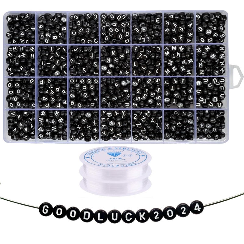 Amaney 1400pcs 47mm Black Round Acrylic Alphabet Letter Beads AZ and Number Beads for Jewelry Making Bracelets Necklaces Key Chains