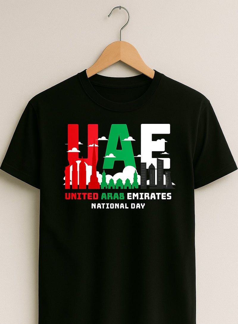UAE National Day Skyline T-Shirt – Bold Flag Colors on Black  United Arab Emirates Pride Tee - Image 2