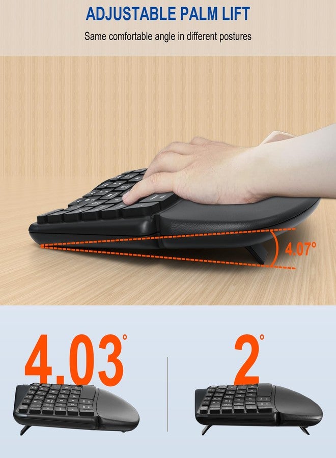 EDJO Ergonomic Wireless Keyboard and Mouse, MK835 Ergo Bluetooth/2.4G Split Design Keyboard Mouse Combo with Cushioned Palm Rest, Multi-Device, Wave Keys, Rechargeable, for Windows/Mac/Android - Image 5