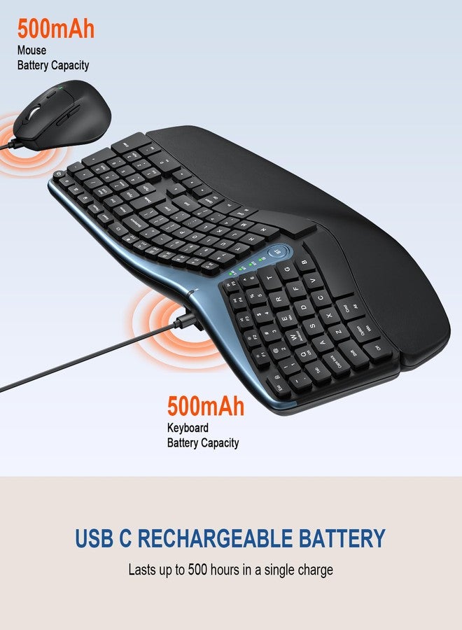EDJO Ergonomic Wireless Keyboard and Mouse, MK835 Ergo Bluetooth/2.4G Split Design Keyboard Mouse Combo with Cushioned Palm Rest, Multi-Device, Wave Keys, Rechargeable, for Windows/Mac/Android - Image 4