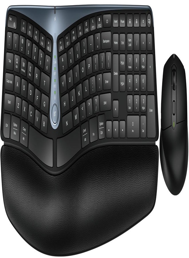 EDJO Ergonomic Wireless Keyboard and Mouse, MK835 Ergo Bluetooth/2.4G Split Design Keyboard Mouse Combo with Cushioned Palm Rest, Multi-Device, Wave Keys, Rechargeable, for Windows/Mac/Android - Image 1
