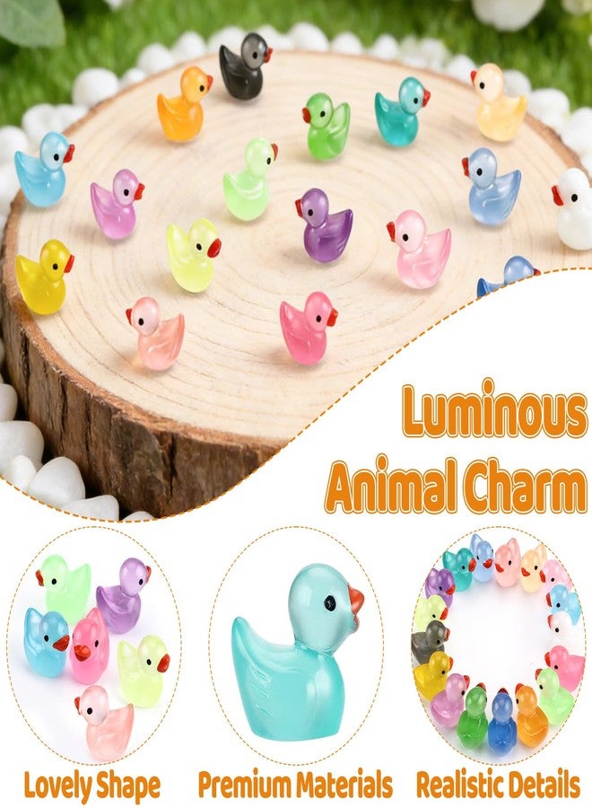 Tmtains Mini Ducks Glow in The Dark 120Pcs Slime Charms Bulk Cute Tiny Resin Duck Figures Plastic Little Flatback Charms for Jewelry Making DIY Dollhouse Decor Garden Micro Landscape Aquarium Potted - Image 2