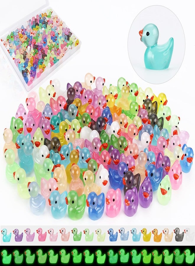 Tmtains Mini Ducks Glow in The Dark 120Pcs Slime Charms Bulk Cute Tiny Resin Duck Figures Plastic Little Flatback Charms for Jewelry Making DIY Dollhouse Decor Garden Micro Landscape Aquarium Potted - Image 1