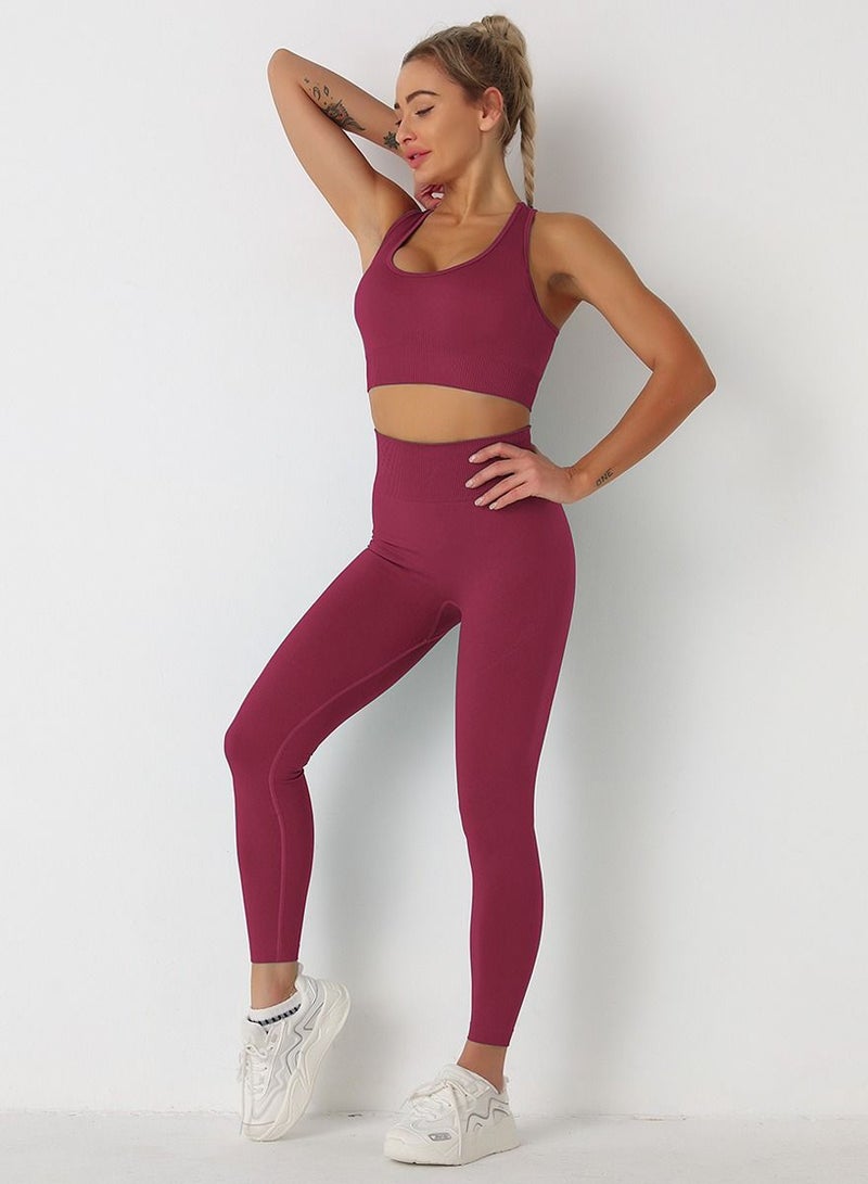 Loquat 2 Pcs of seamless knit fit hip Lift Moisture Absorption and Sweat Removal Exercise Fitness Suit Beauty Back Fitness bra Yoga Suit  - Image 2