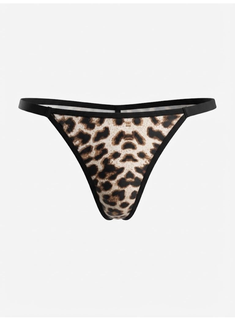 Women's Leopard Print Strappy Thong Panty with Black Trim