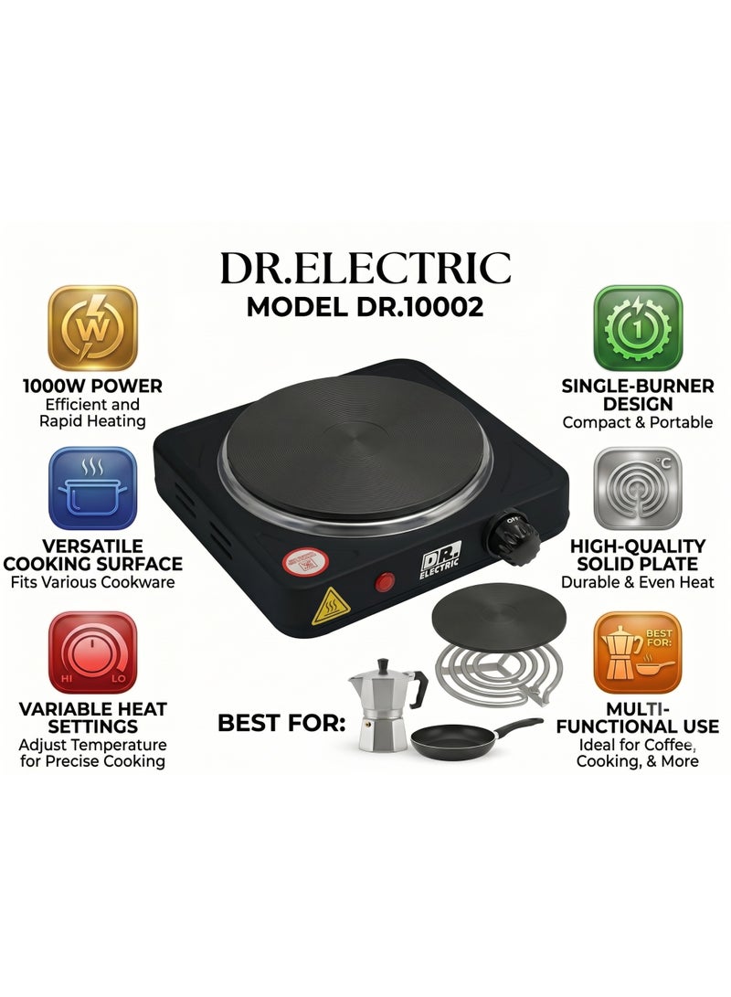 DR.ELECTRIC Single electric stove, 1000 Watt, 155 mm heating surface, black, model DR.10002 - Image 3