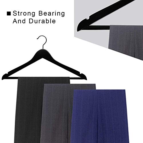 Ash  Roh Ash & Roh® - Wooden Suit Hangers with Non Slip Pants Bar Smooth Finish Solid Wood Coat Hanger 360° Swivel Hook Precisely Cut Notches for Camisole, Clothes Hangers (24, Black Hanger) - Image 5