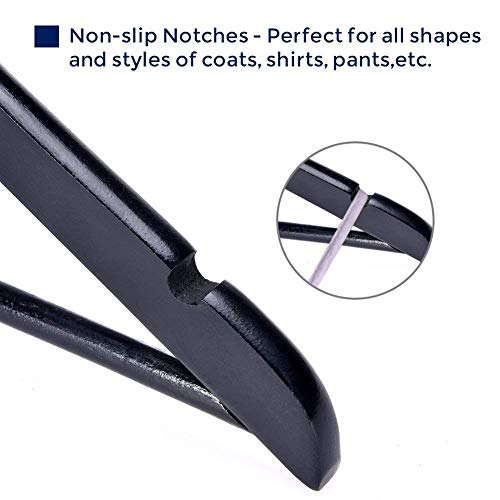 Ash  Roh Ash & Roh® - Wooden Suit Hangers with Non Slip Pants Bar Smooth Finish Solid Wood Coat Hanger 360° Swivel Hook Precisely Cut Notches for Camisole, Clothes Hangers (24, Black Hanger) - Image 2