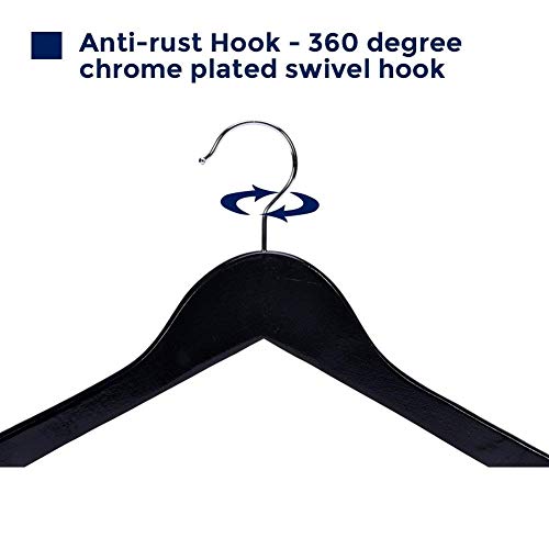 Ash  Roh Ash & Roh® - Wooden Suit Hangers with Non Slip Pants Bar Smooth Finish Solid Wood Coat Hanger 360° Swivel Hook Precisely Cut Notches for Camisole, Clothes Hangers (24, Black Hanger) - Image 3