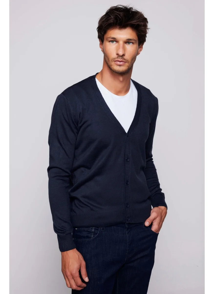 Tudors Men's Slim Fit, Narrow Cut Buttoned Plain, Pilling-Free, Soft Textured Navy Blue Cardigan