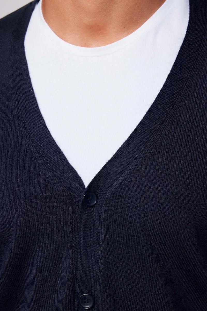 Tudors Men's Slim Fit, Narrow Cut Buttoned Plain, Pilling-Free, Soft Textured Navy Blue Cardigan