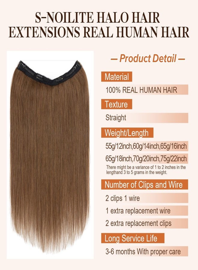 S-noilite Halo Hair Extensions,S-noilite Halo Hair Extensions Real Human Hair,100% Straight Human Hair Halo Extensions for Women,12 Inch(55g) Warm Brown - Image 5