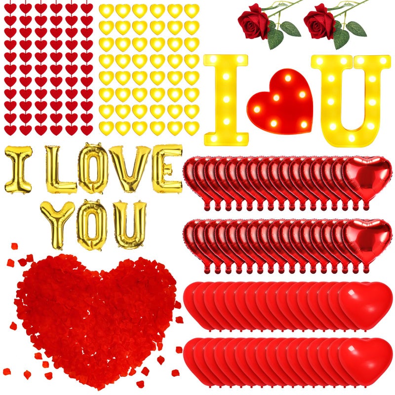 MUDEREK Happy Anniversary Valentines Day Decorations, Romantic Special Night Decor, Rose Petals & Candles Set, I Love You Signs & Balloons, Felt Heart Strings & Foil Balloons - Image 1
