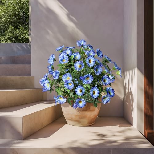 Uqueeten Artificial Plants Outdoor Morning Glory Artificial Flowers Plastic Flowers for Decoration,UV Resistant Look Real Fake Flowers Faux Outdoor Plants Front Door Decor Outdoor 13.3In(Blue) 4PCS - Image 3