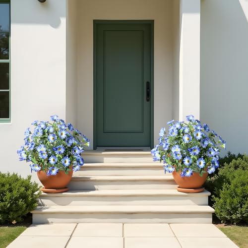 Uqueeten Artificial Plants Outdoor Morning Glory Artificial Flowers Plastic Flowers for Decoration,UV Resistant Look Real Fake Flowers Faux Outdoor Plants Front Door Decor Outdoor 13.3In(Blue) 4PCS - Image 4