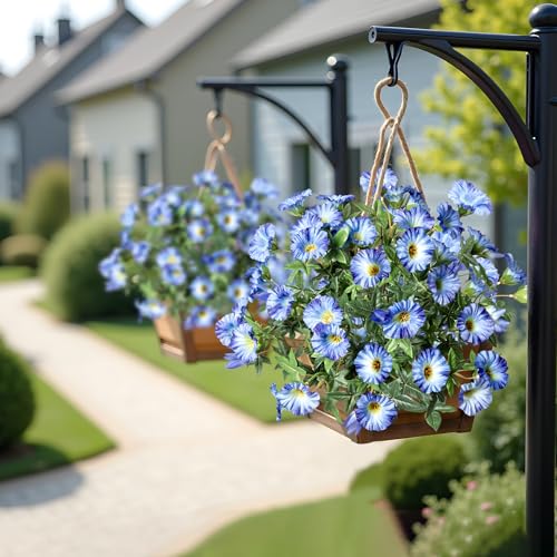 Uqueeten Artificial Plants Outdoor Morning Glory Artificial Flowers Plastic Flowers for Decoration,UV Resistant Look Real Fake Flowers Faux Outdoor Plants Front Door Decor Outdoor 13.3In(Blue) 4PCS - Image 5