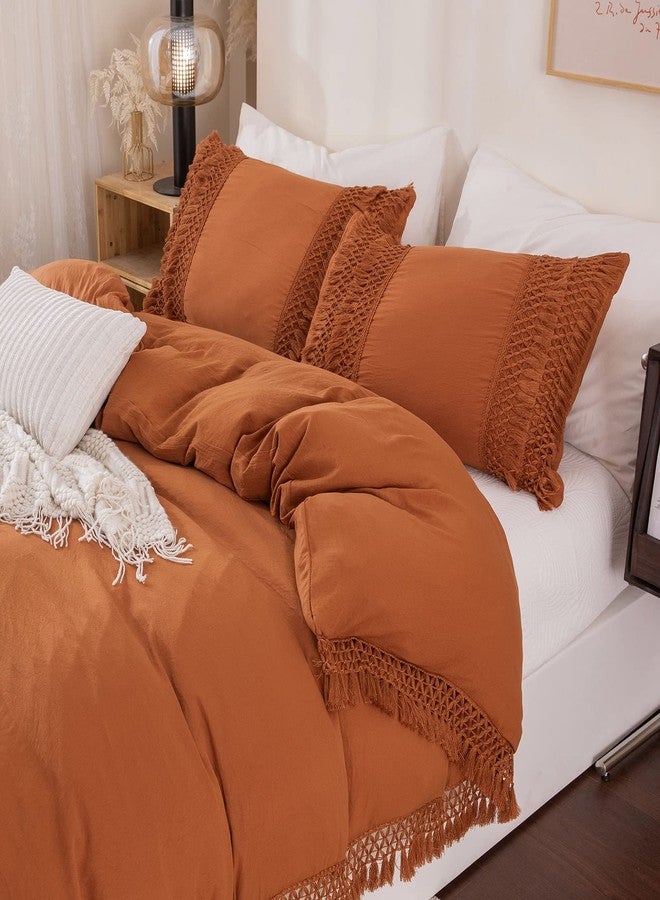 MOVE OVER Burnt Orange Pillowcases, Macrame Tassel Pillow Cases Set of 2, 100% Washed Microfiber, Caramel Decor Tassel Boho Pillow Cover, 2 Pack (King, Rust Tassel) - Image 5