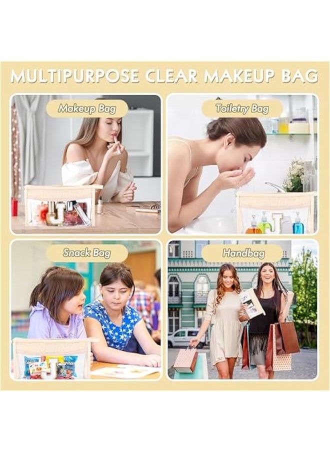Generic - Boho Straw Clear Makeup Bag Small Initial Cosmetic Bags Personalized Chenille Letter Patch Beach Bag Zipper Makeup Organizer Pouch Travel Essentials Waterproof Toiletry Bag for Women Girls J - Image 1