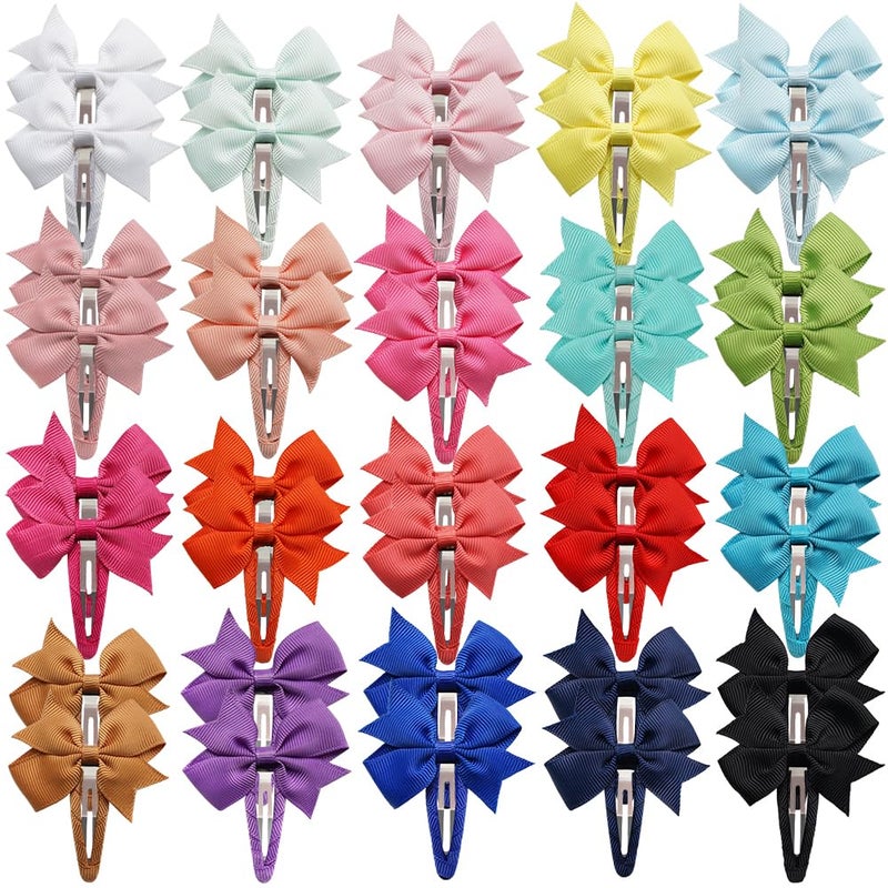 BBgifts 40PCS Snap Hair Clips with Bows Grosgrain Ribbon, 2 Inch Hair Bows Clips No Slip Hair Barrettes for Toddlers Baby Girls Kids in Pairs - Image 1