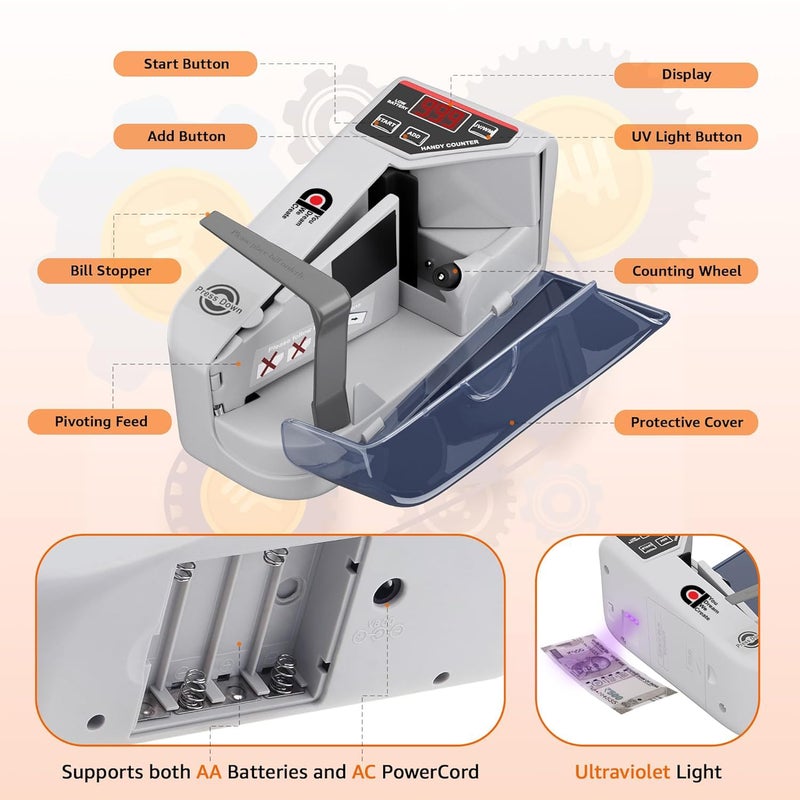 COI Portable LED Display Mini Note Counting Machine for Home, Office, Business | Indian Currency/Cash Counting Machine | UV/WM Function |Auto-shutoff | White - Image 3