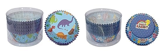 PUSHTI TUSHTI Pusti Tushti Paper Cup Cake Liner Tube Packing Round Shape Oven Microwave Safe Cups Multicolor 50 x 30 mm 2 Design Combo Set 100 Pieces Each CMB25 - Image 1