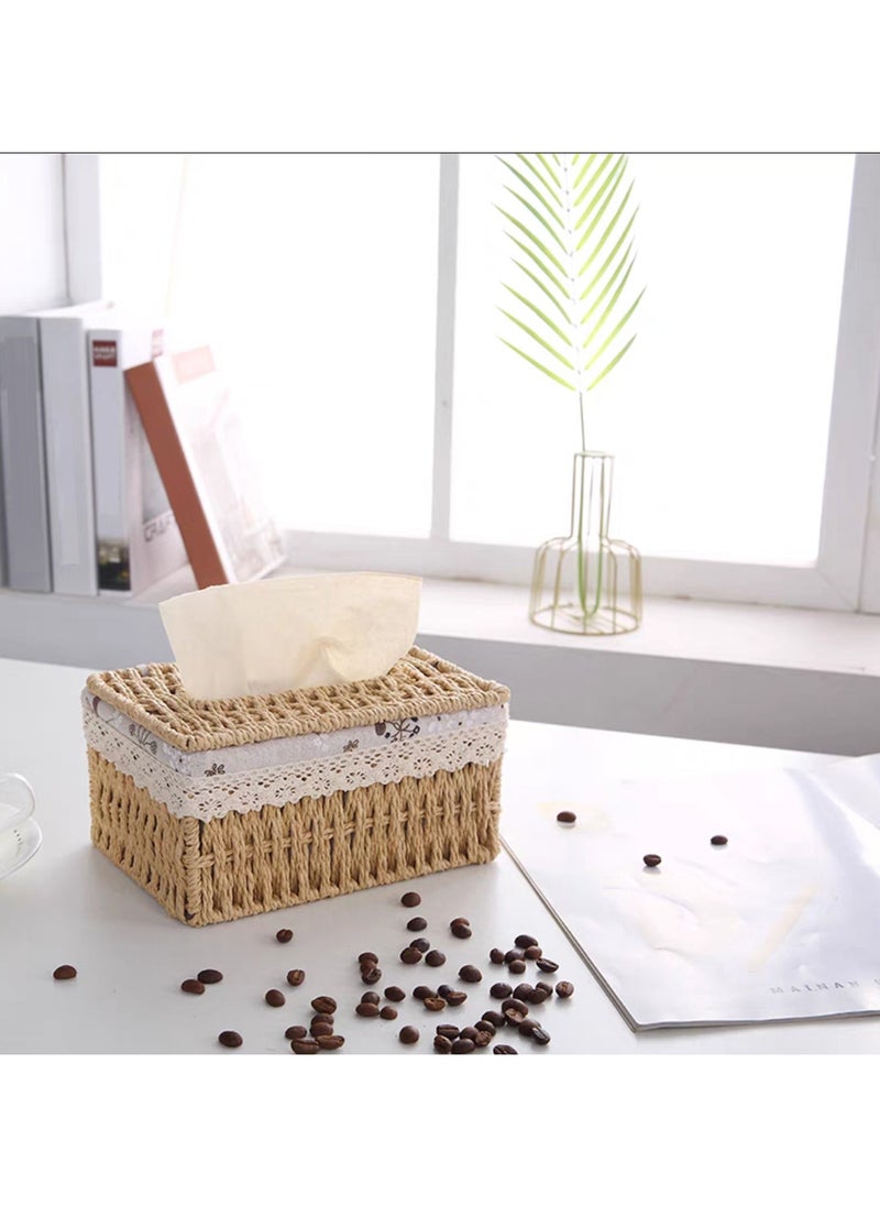 LINGWEI - Handwoven Tissue Box Cover Elegance Tissue Case Dual Function Storage and Decorative Charm For a Refreshing Home Environmento - Image 1