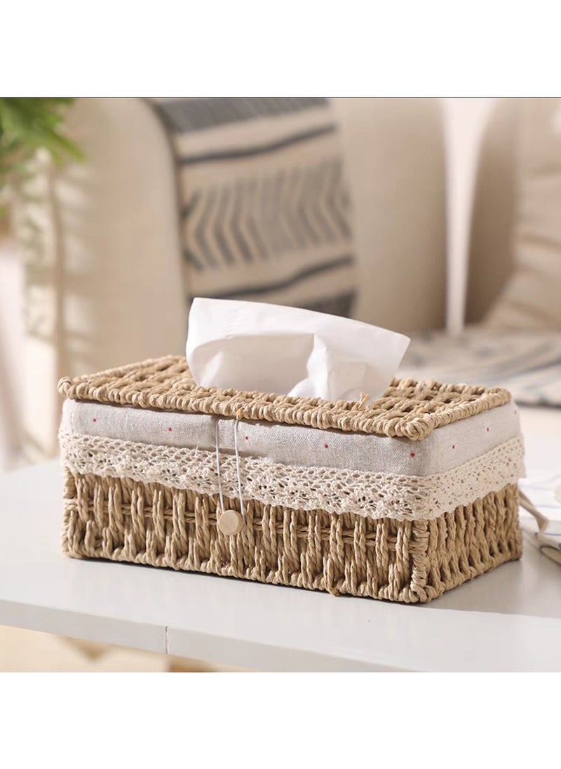 LINGWEI - Handwoven Tissue Box Cover Elegance Tissue Case Dual Function Storage and Decorative Charm For a Refreshing Home Environmento - Image 1