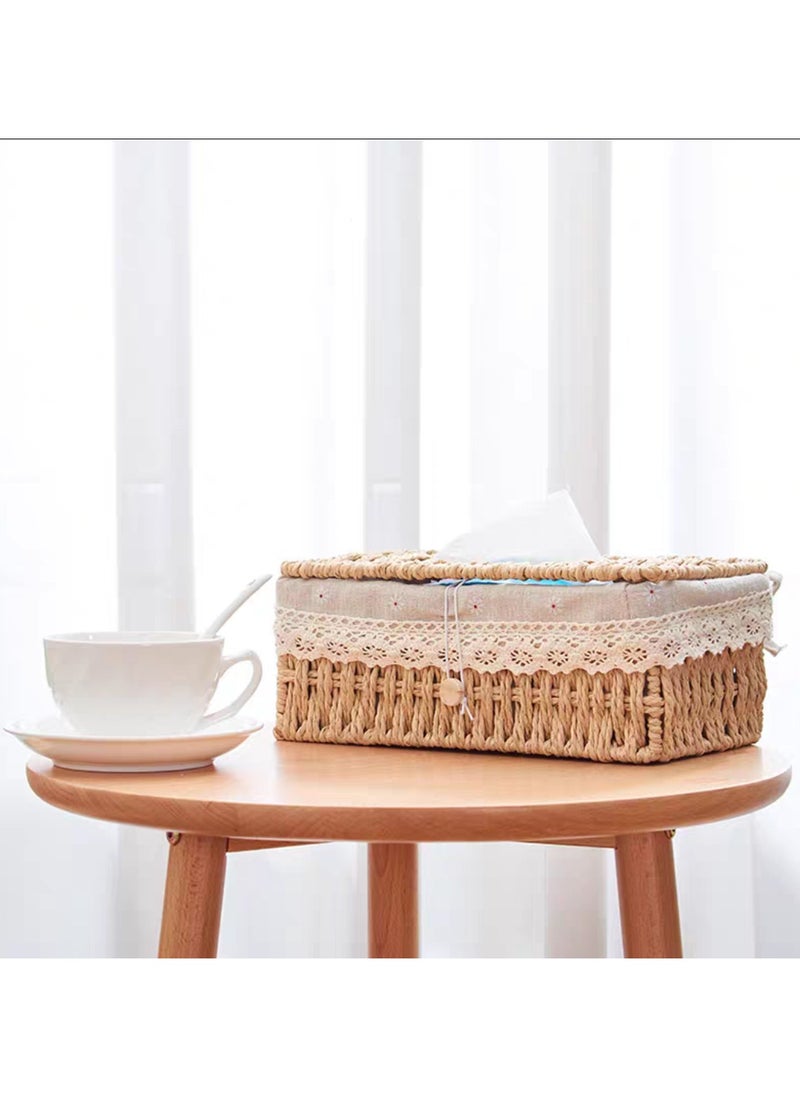LINGWEI - Handwoven Tissue Box Cover Elegance Tissue Case Dual Function Storage and Decorative Charm For a Refreshing Home Environmento - Image 1