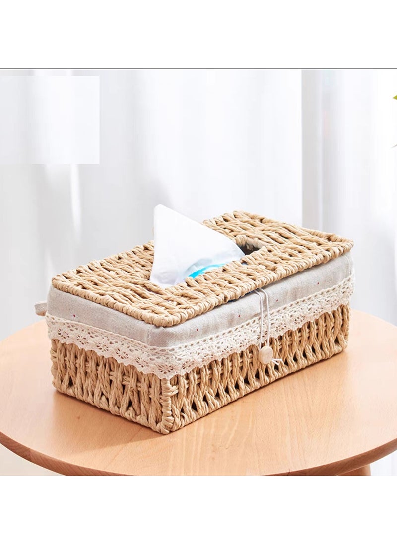 LINGWEI - Handwoven Tissue Box Cover Elegance Tissue Case Dual Function Storage and Decorative Charm For a Refreshing Home Environmento - Image 1