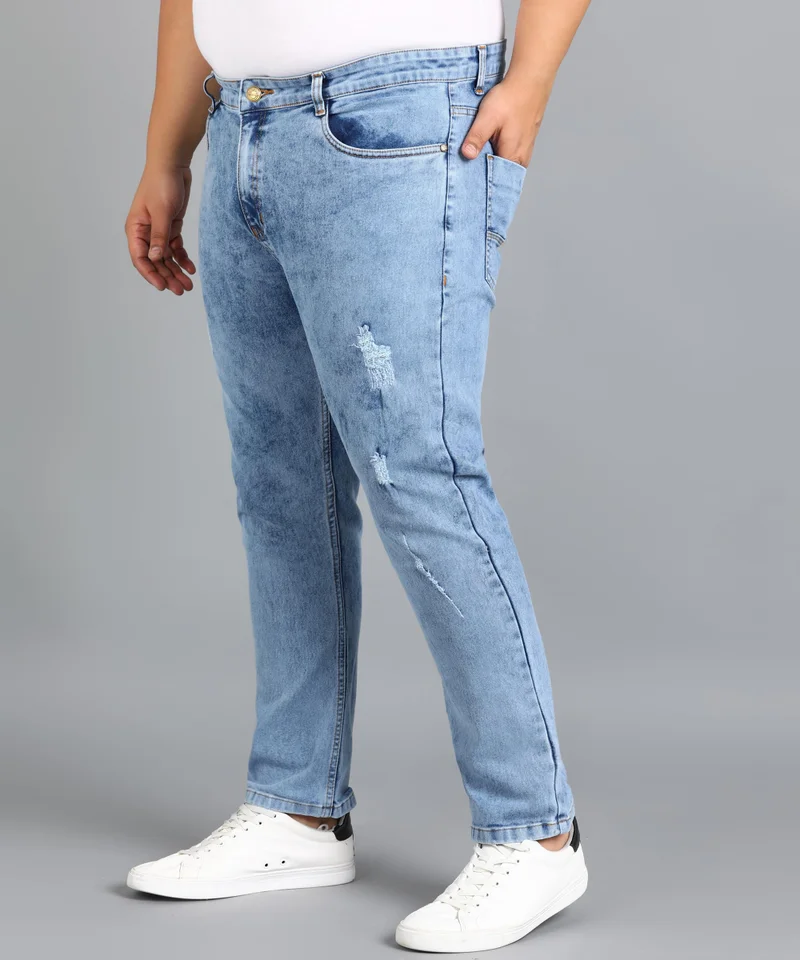 Urbano Fashion  Urbano Plus Men's Sky Blue Slim Fit Washed Mild Distressed/Torn Jeans Stretchable for Men | Best Price UAE