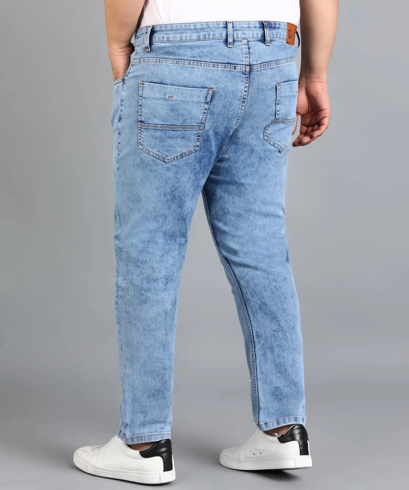 Urbano Fashion  Urbano Plus Men's Sky Blue Slim Fit Washed Mild Distressed/Torn Jeans Stretchable for Men | Best Price UAE