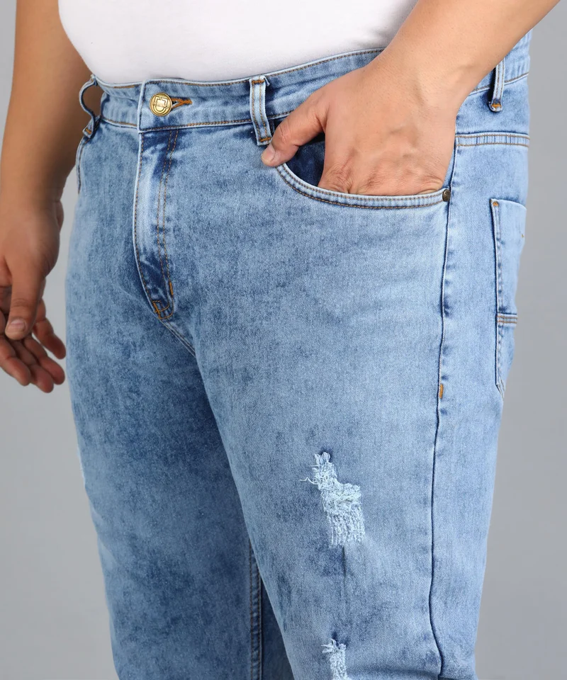 Urbano Fashion  Urbano Plus Men's Sky Blue Slim Fit Washed Mild Distressed/Torn Jeans Stretchable for Men | Best Price UAE