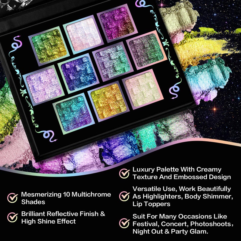UCANBE Chameleon Multichrome Eyeshadow Palette, 10 Colors Shifting Chromatic Light-Reflecting Metallic Eye Shadow, Multi-Use Blendable Holographic Glitter Shimmer Eye Makeup Pallet (Solar Python) - Image 2