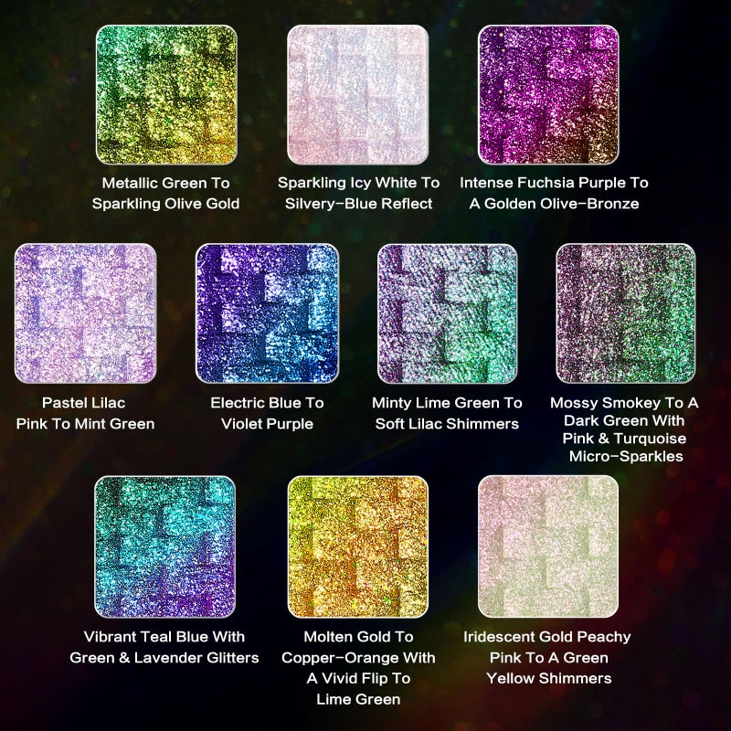 UCANBE Chameleon Multichrome Eyeshadow Palette, 10 Colors Shifting Chromatic Light-Reflecting Metallic Eye Shadow, Multi-Use Blendable Holographic Glitter Shimmer Eye Makeup Pallet (Solar Python) - Image 3
