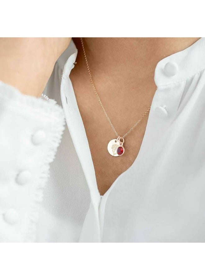 CERSLIMO Birthday Gifts for Her Birth Flower Necklaces, 18K Gold Plated Dainty Birth Month Floral Birthstone Disc Coin Pendant Necklaces | Women Wildflower Jewelry Gifts for Valentines Anniversary - Image 5