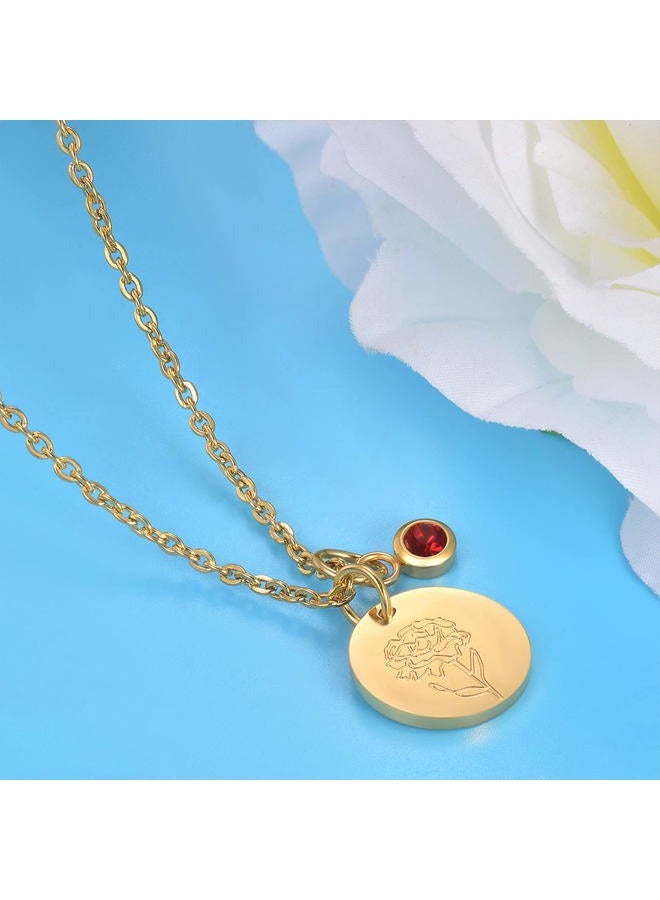 CERSLIMO Birthday Gifts for Her Birth Flower Necklaces, 18K Gold Plated Dainty Birth Month Floral Birthstone Disc Coin Pendant Necklaces | Women Wildflower Jewelry Gifts for Valentines Anniversary - Image 4